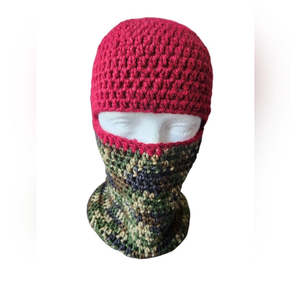 Burgundy-Camouflage Skimask Winter Hat
